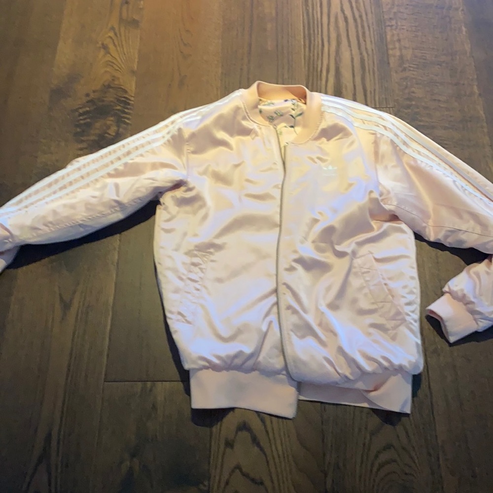 Pink satiny bomber jacket by adidas